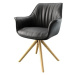 DELIFE Otočná židle Keila-Flex s područkou černá pravá kůže dřevěná podnož zaoblená