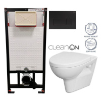 DEANTE Podomítkový rám, pro závěsné WC mísy + SLIM tlačítko černé + WC CERSANIT CLEANON PARVA + 