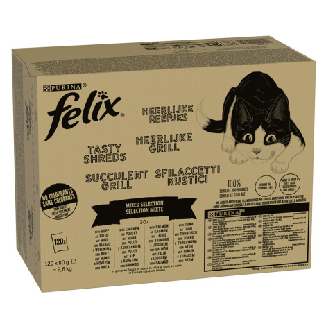 Jumbopack Felix "Tasty Shreds" kapsičky 120 x 80 g - míchané balení v omáčce