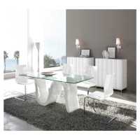 Estila Designový skleněný jídelní stůl Oleada s bílou vlněnou podnoží 180 cm