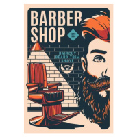 Ilustrace Barbershop retro poster, barber shop beard shaving, seamartini, 26.7 × 40 cm