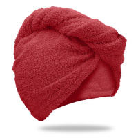 Rychleschnoucí froté turban na vlasy červený, 100% bavlna