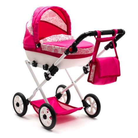 NEW BABY - Dětský kočárek pro panenky COMFORT růžový srdíčka