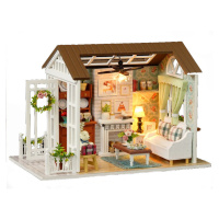 FunPlay 6995 DIY Dřevěný domeček pro panenky s příslušenstvím obývací pokoj 15x20,6x11,8cm
