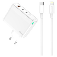 Jellico výkonná síťová nabíječka 100W GaN 2xUSB-C Usb-a 3.0 lightning kabel