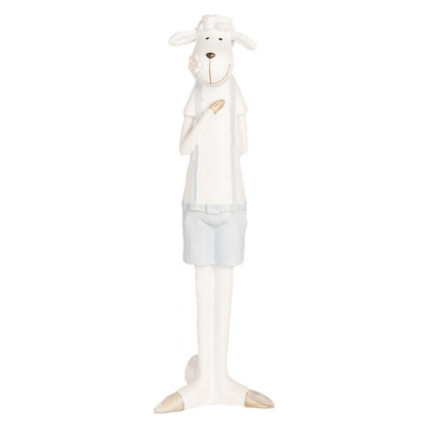 Velikonoční dekorace bílý beránek v modrých kraťasech – 6x4x17 cm Clayre & Eef