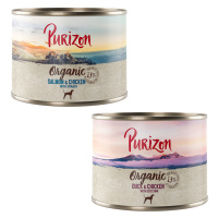 Purizon Organic výhodné balení 12 x 200 g - míchané balení: 6 x kachna s kuřecím, 6 x losos s ku