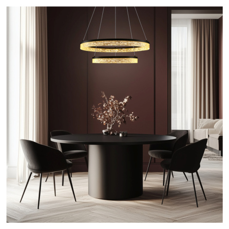 Okouzlující závěsná lampa FROZI – černé stínidlo s krystaly – moderní LED lustr do luxusního obý CANDELLUX