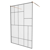 MEXEN/S KIOTO samostatně stojící sprchová zástěna 100 x 200, transparent/černá vzor 8 mm, růžové