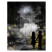 Ilustrace Moonlight and drifting clouds, cutout-style monochrome, NORIMA, 30 × 40 cm