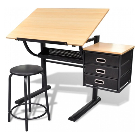 Náklopný kreslicí stůl s židlí a zásuvkami Dekorhome,Náklopný kreslicí stůl s židlí a zásuvkami 