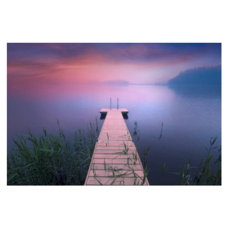 Fotografie Wooden pier. Midsummer lake at evening in Finland, Milamai, 40x26.7 cm