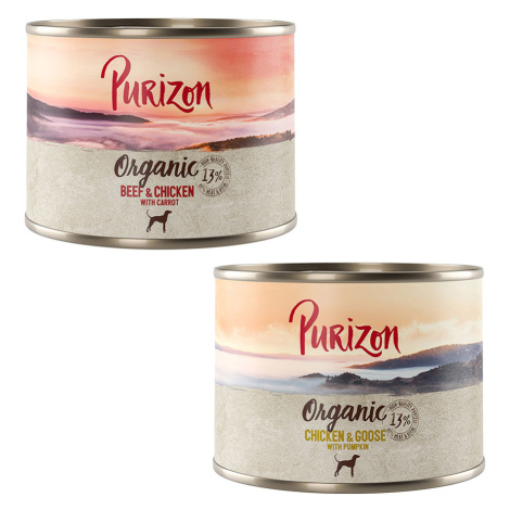 Purizon Organic výhodné balení 24 x 200 g - míchané balení: 12 x kuřecí s husou, 12 x hovězí s k
