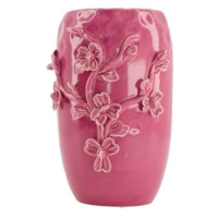 Váza kulatá dekor větev s květy keramika růžová 20cm