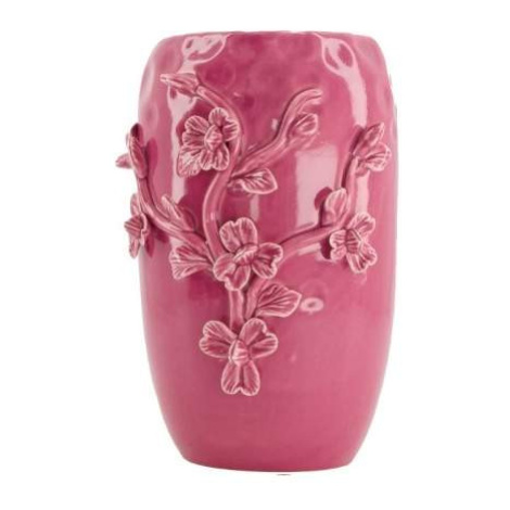 Váza kulatá dekor větev s květy keramika růžová 20cm Dijk