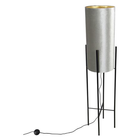 Designová stojací lampa černý sametový odstín taupe se zlatem - Rich QAZQA