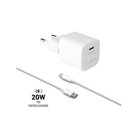 FIXED PD Rapid Charge Mini s USB-C výstupem a USB-C/USB-C kabelem podpora PD 1m 20W bílý