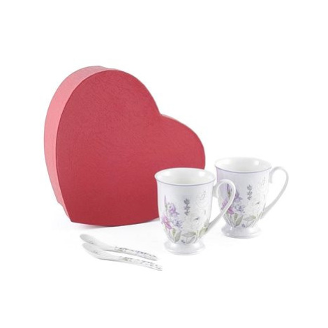 Home Elements Sada dvou porcelánových hrnků 280 ml se lžičkami, Levandule