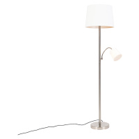 Chytrá stojací lampa ocelová s bílým stínidlem vč. WiFi A60 a E14 - Retro