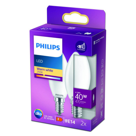 Philips Philips LED svíčka B35 E14 4,3W 2 700K opál 2 ks