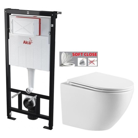 Předstěnový instalační systém bez tlačítka + WC INVENA LIMNOS /VÍROVÉ SPLACH/ WITH SOFT, včetně  Alcaplast