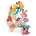Dřevěný korálový útes Stacking Coral Reef Tender Leaf Toys s 18 rybami a mořskými živočichy od 1