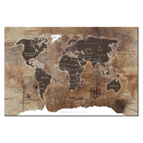 Nástěnka s mapou světa Bimago Wooden Mosaic, 90 x 60 cm Artgeist