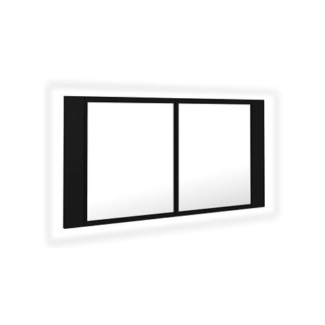 Shumee LED Koupelnová skřínka se zrcadlem - černá, 90 × 12 × 45 cm
