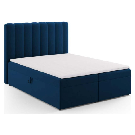 Tmavě modrá boxspring postel s úložným prostorem 160x200 cm Gina – Milo Casa
