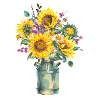 Fotografie Watercolor rustic farmhouse sunflower bouquet, vintage, Varvara Kurakina, 30 × 40 cm