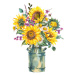 Fotografie Watercolor rustic farmhouse sunflower bouquet, vintage, Varvara Kurakina, 30 × 40 cm