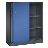 C+P Skříň s posuvnými dveřmi ASISTO, výška 1292 mm, šířka 1000 mm, černošedá/enciánová modrá