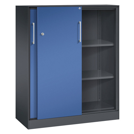 C+P Skříň s posuvnými dveřmi ASISTO, výška 1292 mm, šířka 1000 mm, černošedá/enciánová modrá