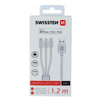 SWISSTEN DATOVÝ KABEL TEXTILE 3in1 MFi 1,2 M STŘÍBRNÝ