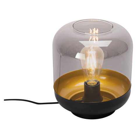 Designová stolní lampa černá se zlatem a kouřovým sklem - Kyan QAZQA