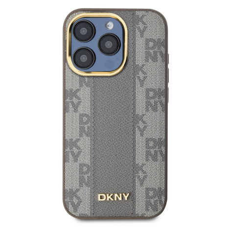 Zadní kryt DKNY PU Leather Checkered Pattern MagSafe pro Apple iPhone 15 Pro Max, béžová