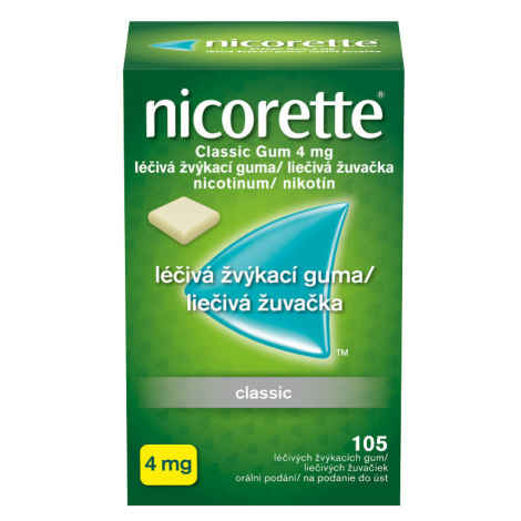 NICORETTE CLASSIC GUM 4MG léčivé žvýkačky 105 Johnson & Johnson