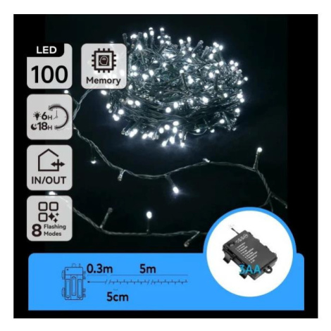 B.V.  - LED Ven.  řetěz 100xLED/8 funkcí 3xAA 5,3 m IP44 studená bílá B10303K2M