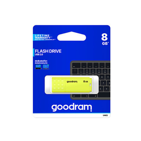 Goodram USB flash disk, USB 2.0, 8GB, UME2, žlutý, UME2-0080Y0R11, USB A, s krytkou