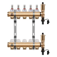 Wigell Podlahový rozdělovač WIGELL, 5 okruhů, mosazný + automatické odvzdušňování