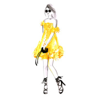 Ilustrace Fashion illustration yellow summer dress, Blursbyai, 26.7 × 40 cm