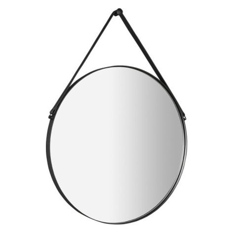 Sapho ORBITER kulaté zrcadlo s koženým páskem ø 50cm, černá mat