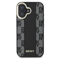 Zadní kryt DKNY PU Leather Checkered Pattern Magsafe pro Apple iPhone 16, černá