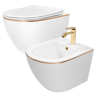 REA/S Sada: WC mísa CARLO Mini + bidet CARLO Mini bílý se zlatým okrajem KPL-C1222