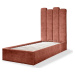 Čalouněná jednolůžková postel s úložným prostorem s roštem 90x200 cm v cihlové barvě Dreamy Auro
