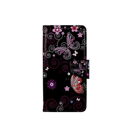 TopQ Pouzdro Design Xiaomi Redmi Note 13 Pro knížkové Fialoví motýlci černý 122070