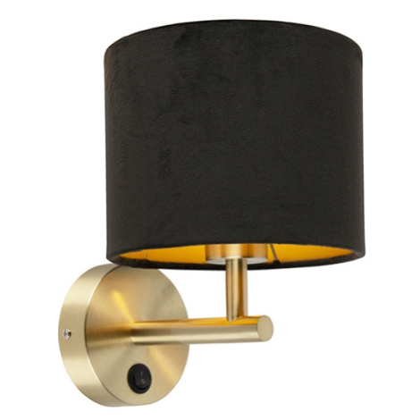 Klasická nástěnná lampa zlatá s černým velurovým odstínem - Combi QAZQA