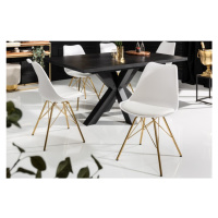 Estila Art-deco bílá jídelní židle Scandinavia z eko kůže s kovovými nožičkami ve zlaté barvě 85