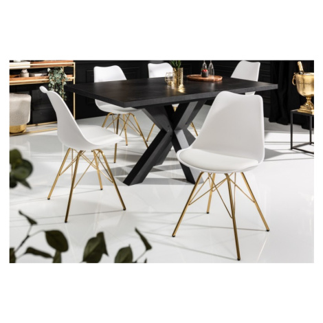 Estila Art-deco bílá jídelní židle Scandinavia z eko kůže s kovovými nožičkami ve zlaté barvě 85