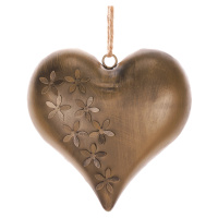 Srdce kovové Květy, barva mědi, 15 x 15 x 4 cm